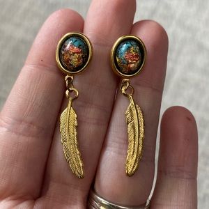 Boho Gold Feather Dangle Earrings